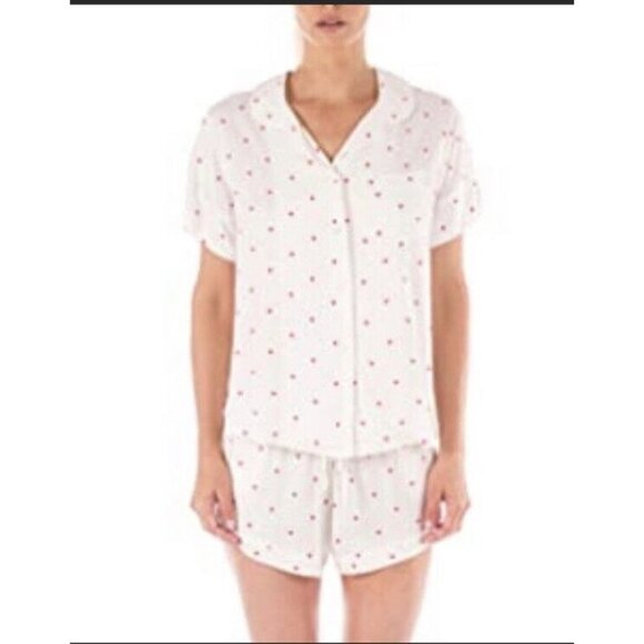 REVOLE PLUSH PJ Short Set Heart Print Short Sleeve Ultra Soft White‎ SZ S - Picture 1 of 5
